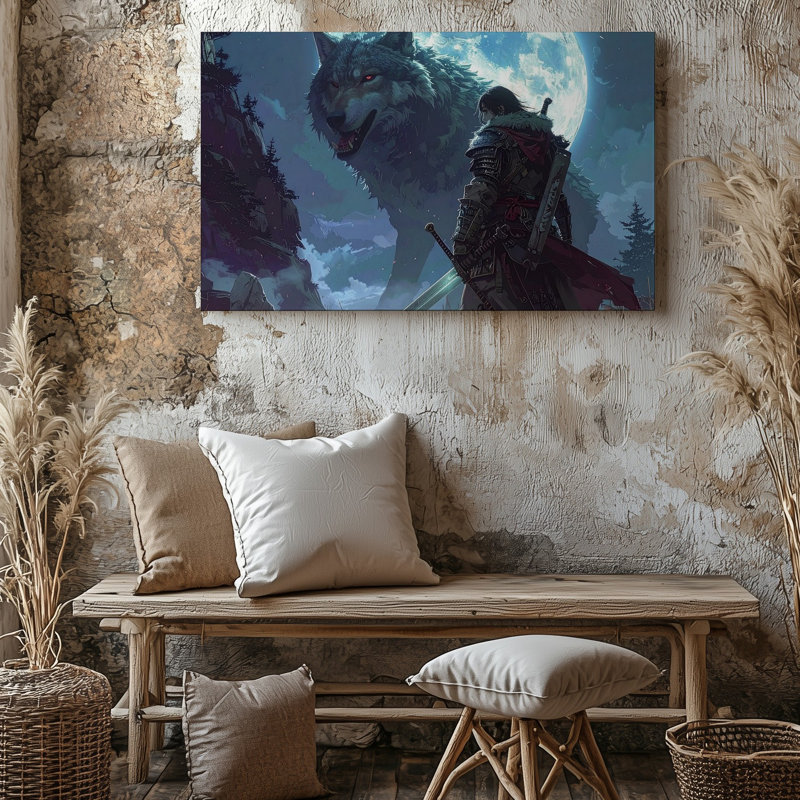 Toile, art mural Spectral loup et Guerrier, H 9 po x l 12 po