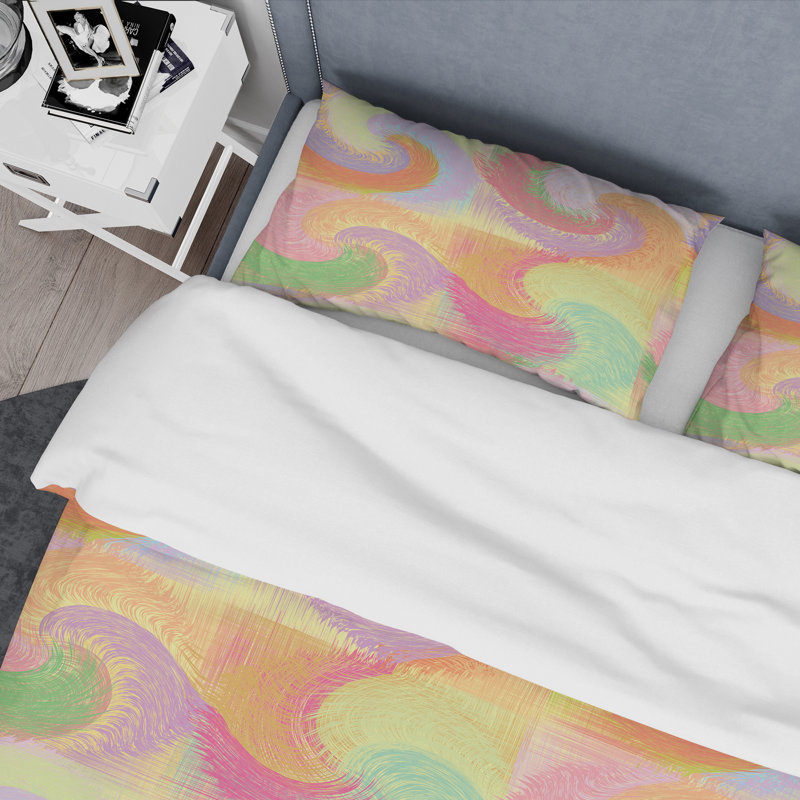 Multicolor Grunge Striped Polyester Abstract Duvet Cover, King Duvet Cover + 2 King Shams