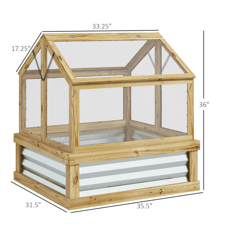 Lit de jardin surélevé en bois avec couverture de serre en polycarbonate Outsunny, finition naturelle