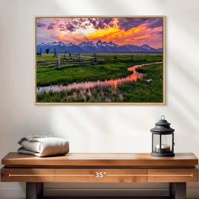 Éclat de Grand Teton, 25 po x 17 po, Cadre flottant en bois naturel