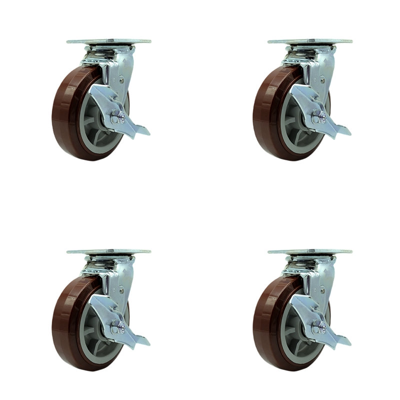 Ensemble de roulettes en polyuréthane 4 pièces avec frein à roulement à billes et verrou pivotant
