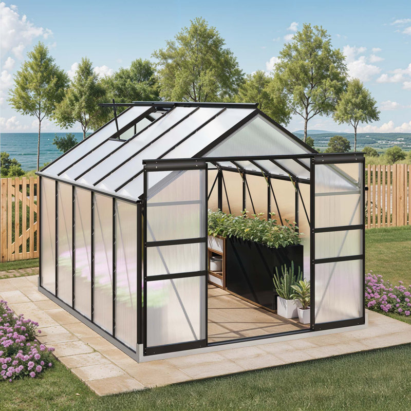 Balconera 8'W Polycarbonate Greenhouse, 122" D, Black