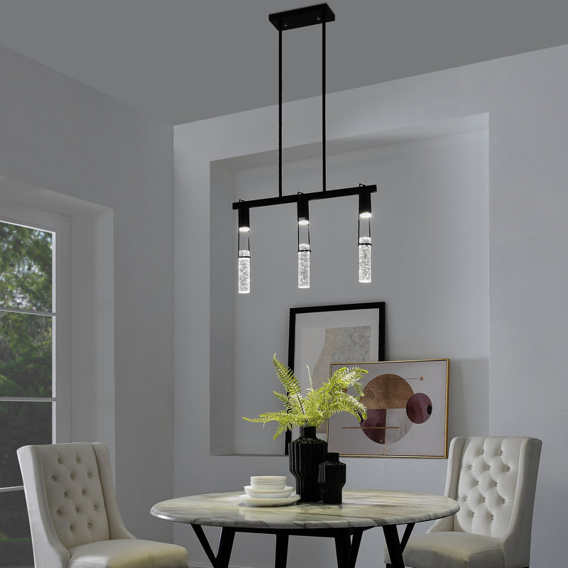 Matte Black Crystal 3-Light Modern Chandelier with Smart Dimmer