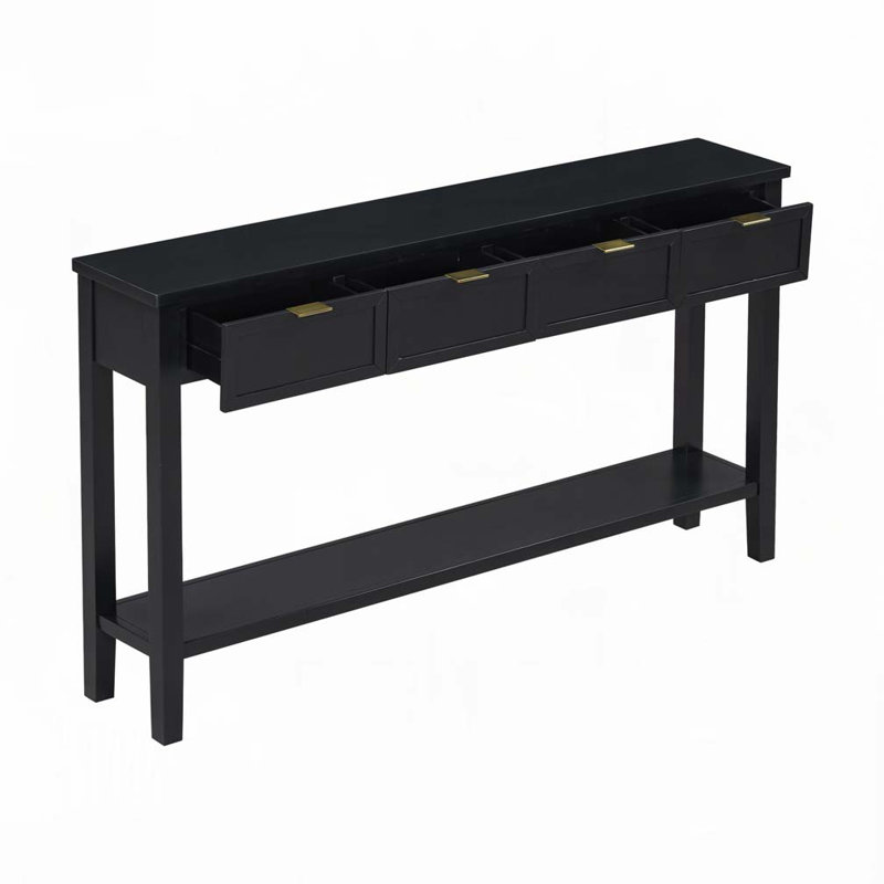 Console de rangement en bois 4 tiroirs et 2 tablettes, Noir