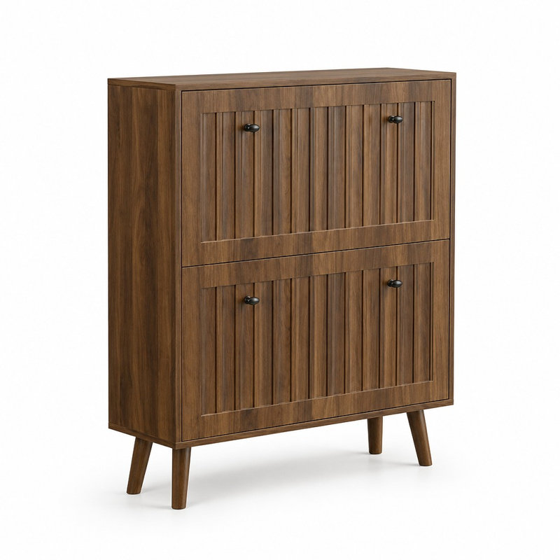Armoire de rangement à chaussures verticale de style médiéval avec finition rainurée verticale