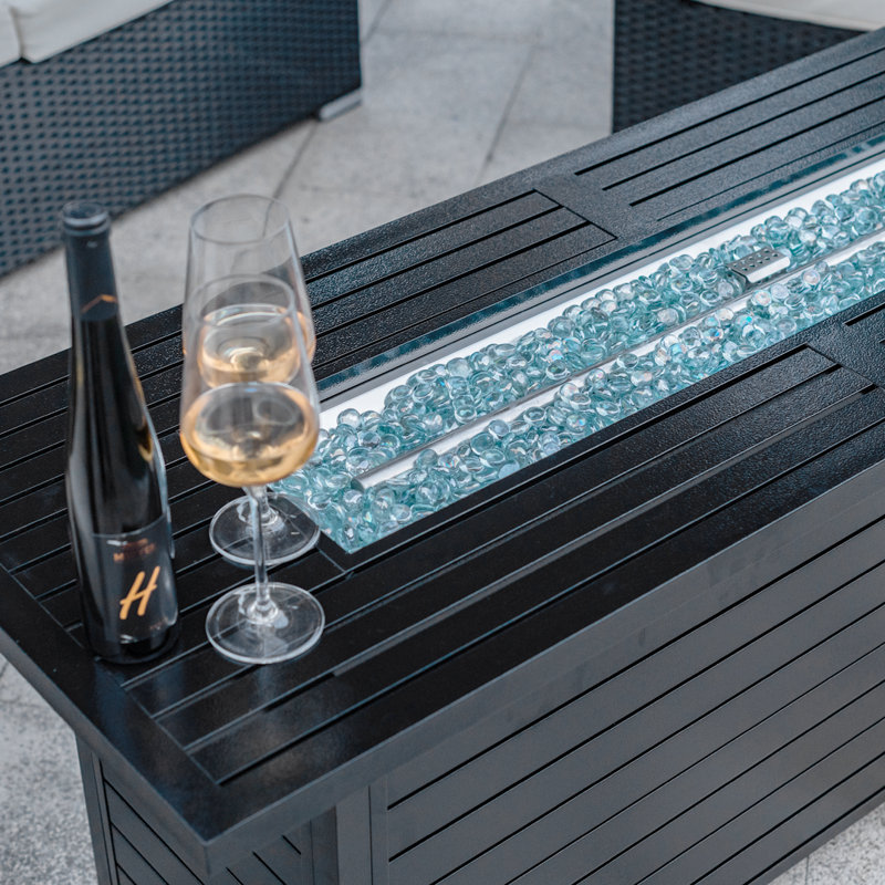 Goldstein Rectangle Aluminum Propane Fire Pit Table with Hidden Fuel Tank, Hammered Black