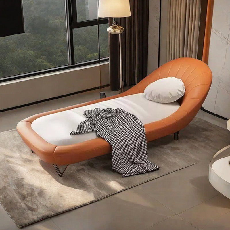 Méridienne large moderne et luxueuse, Orange/beige