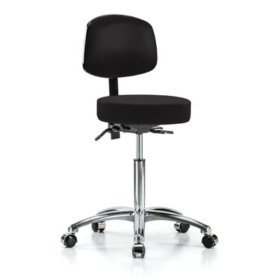 PERCH Chrome Walter Height Adjustable Doctor's Stool with Back | Medium Bench Height 21-28.5"