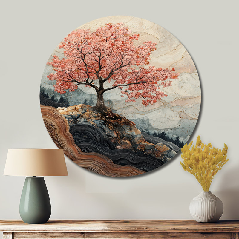Fleur de cerisier, échos de Sakura I - art mural rond en métal Cherry Blossom, H 29 po x l 29 po