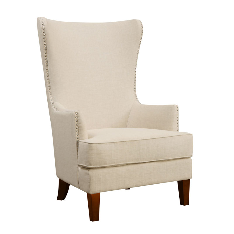 Kemariya Upholstered Wingback Chair, Natural Chenille
