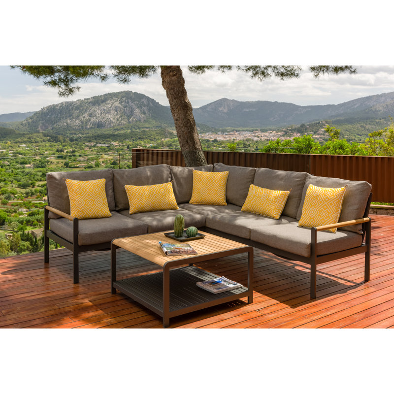 LifestyleGarden Upolu Aluminum and FSC Teak Outdoor Patio Square Coffee Table