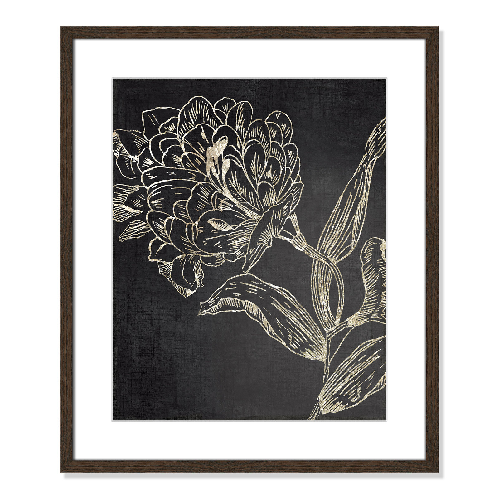 Clarendon "Golden Flower Folklore II" Print, 25.5" H x 21.5" W, Walnut Wood Grain