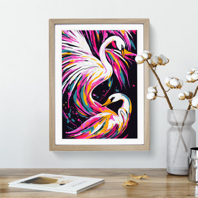 Two Swans In Colour Abstract - Wall Art