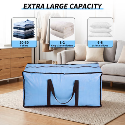 Lot de 8 sacs de déménagement avec poignées zippées, sacs de rangement robustes en PE avec double fermeture éclair et fond plat, grands sacs pliables pour déménagement, voyage, camping et rangement à domicile, bleus