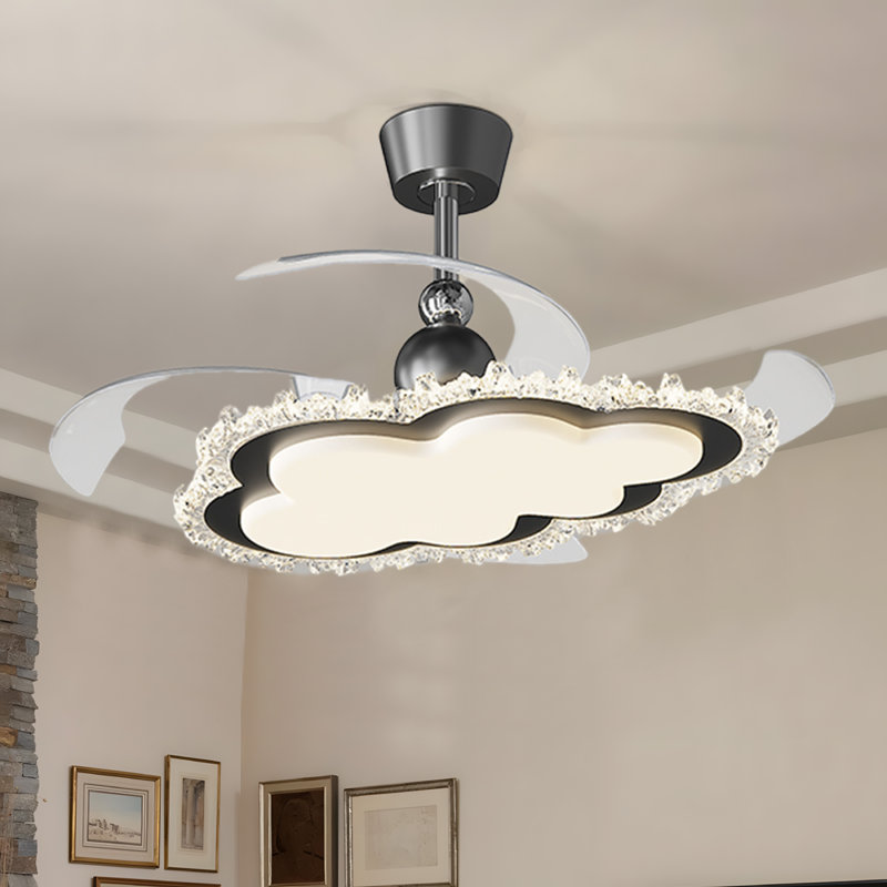 Hidden Blade Flush Mount Ceiling Fan With Light, 42" Led, Remote Control, Dimmable, Reversible, Indoor