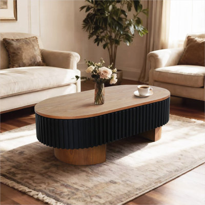 43.7 Elliptical Coffee Table with Hidden Storage, Solid Wood Veneer, Classic Black