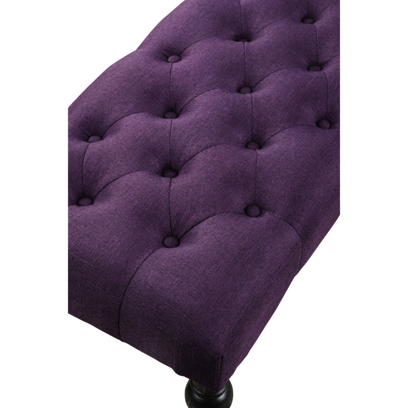 Purple Dining Bench With Upholstery - Solid Wood Frame & Dark Black Finish 48"W X 16"D 19.5"H In Hue Turned Legs 48 16 19.5 Inches