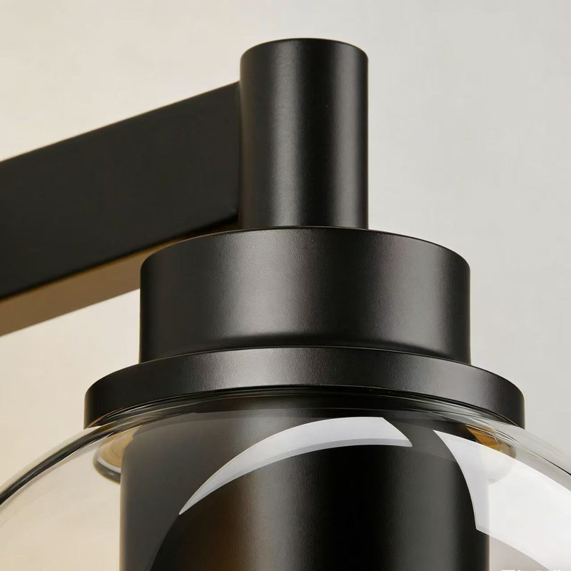 Luminaire de salle de bain 4 lumières 26 po noir et nickel brossé, abat-jour globe en verre transparent et base en métal