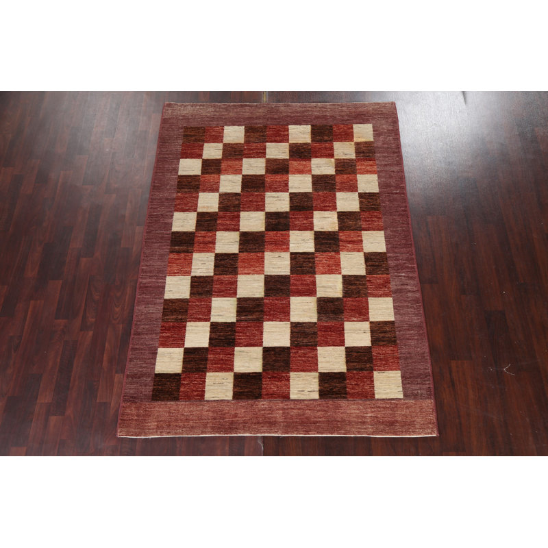 Tapis à damier oriental Gabbeh Brackston noué à la main 6 x 8