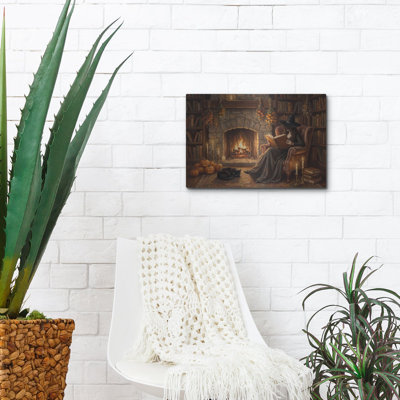 «Halloween Witch Reading» par Veve, art mural en métal, 16 po x 12 po