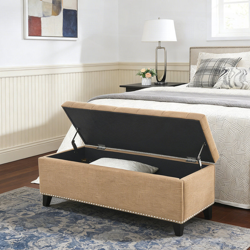 Repose-pieds de rangement de 47,5 po, banc de rangement avec charnière de sécurité, repose-pieds capitonné pour le salon, le vestibule, le couloir, le repose-pieds, soutien 500 lb (SEULEMENT UN OTTOMAN)