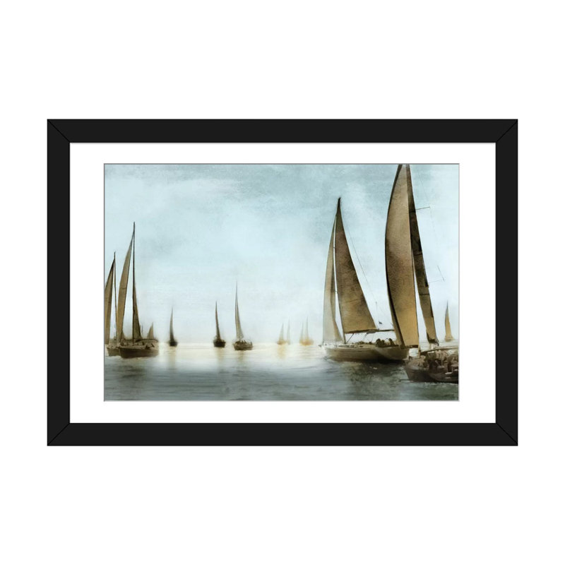 «Golden Sails», reproduction sur toile, H 16 po x l 24 po x P 1 po, Papier d'art encadré noir, Blanc