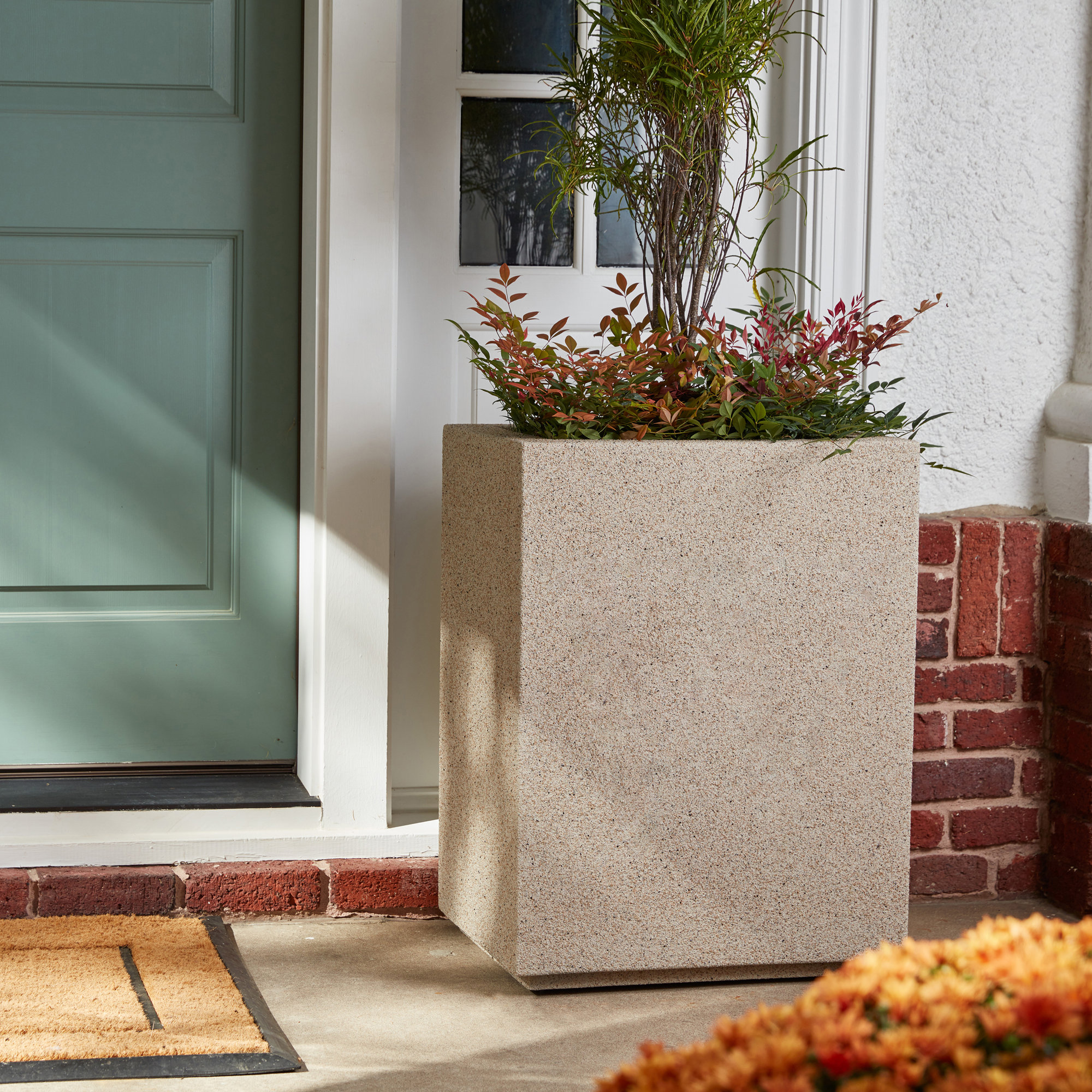 Langer Tall Lightweight Outdoor 23" x 18" x 30" Column Planter Box, Sandstone Granite