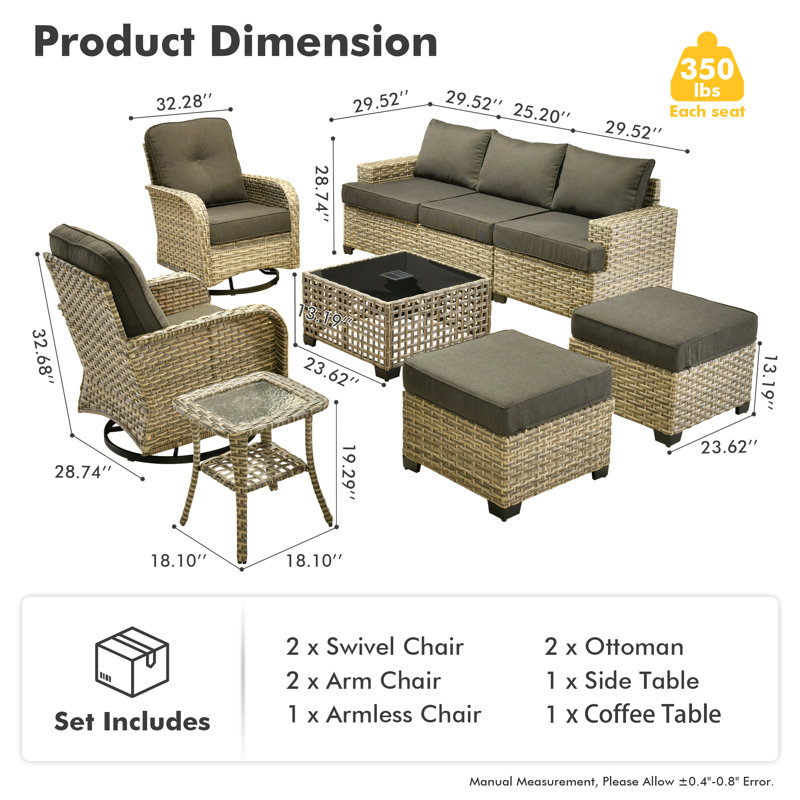 Wahkon Wicker/Rattan 5 - Person Seating Group With Swivel Chairs and Cushions, Black
