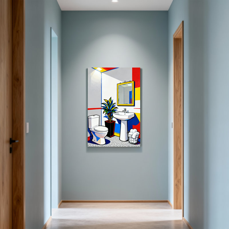 Scène colorée de salle de bain avec lavabo et plante Bath & Laundry, H 18 po x l 12 po
