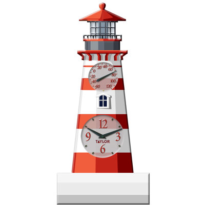 Poly Resin Lighthouse Clock With Thermometer-Multicoloured