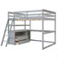 Lit mezzanine double avec bureau et tablettes, deux tiroirs intégrés