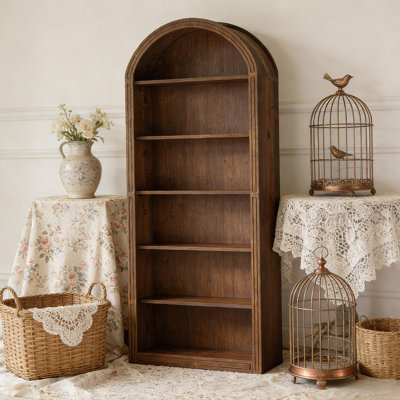 Chic Bookshelf,Wooden Display Shelving Unit,Arched Bookcase