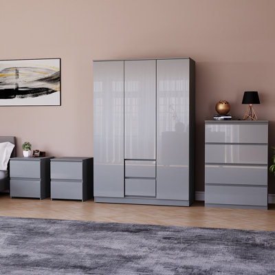 Taniesha 4 Piece Bedroom Set (2 Drawer Bedside Chest X2, 4 Drawer Chest, 3 Door 2 Drawer Wardrobe), (100% FSC)