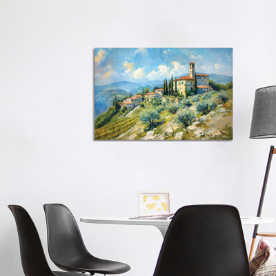 «Tuscan Village On A Hill», reproduction d'art murale encadrée
