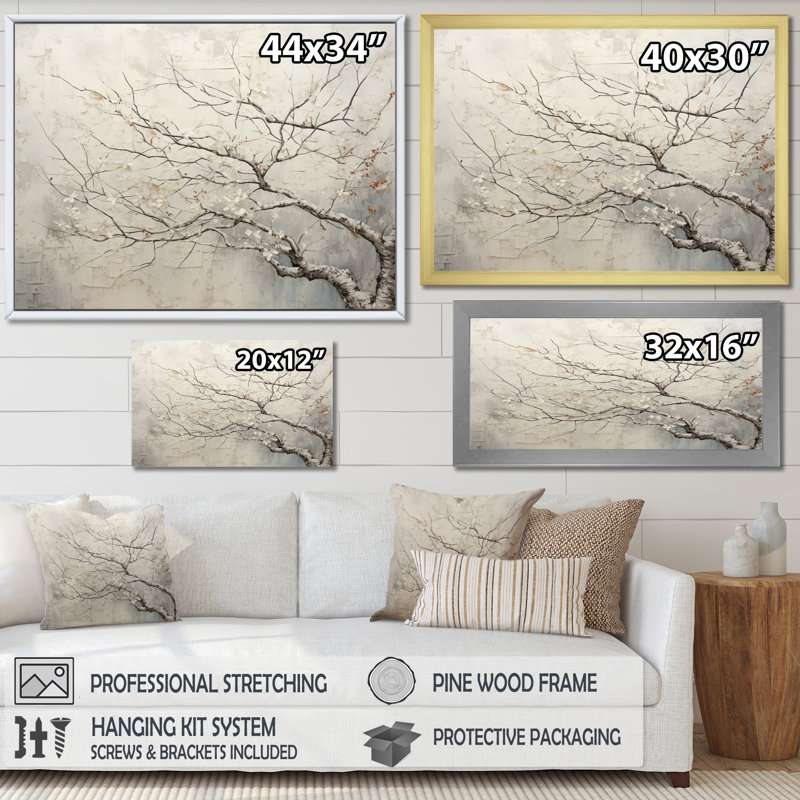 Arbre monochromes chuchotés de beige, reproduction sur toile, Doré, H 30 po x l 40 po x P 1,5 po