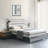 Queen Bed Frame with Storage Headboard and  LED Lights Metal Platform with Charging Station