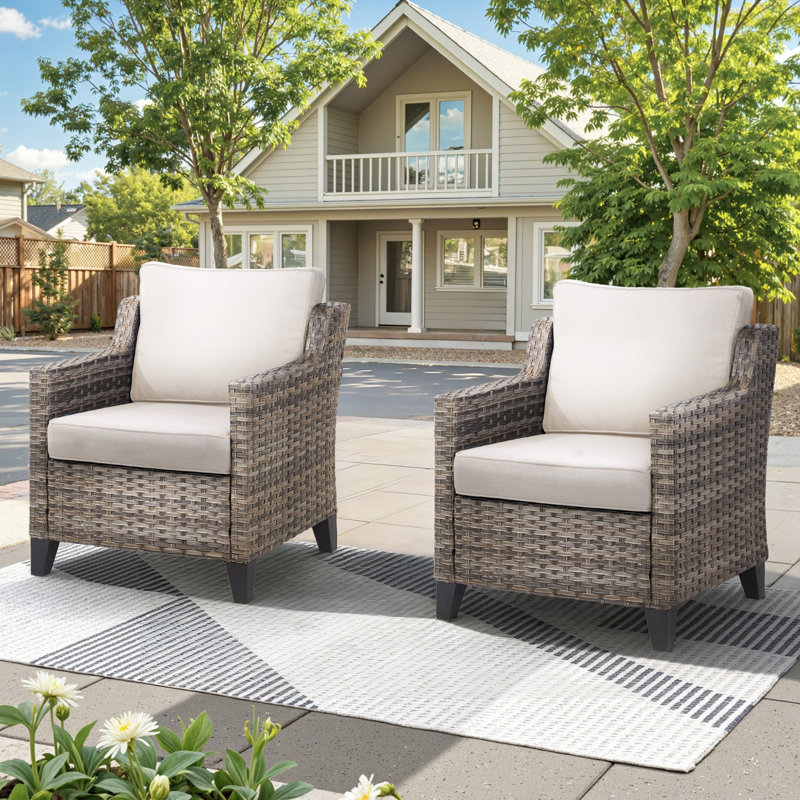Patio Outdoor Wicker Lounge Chairs Set Of 2, Beige