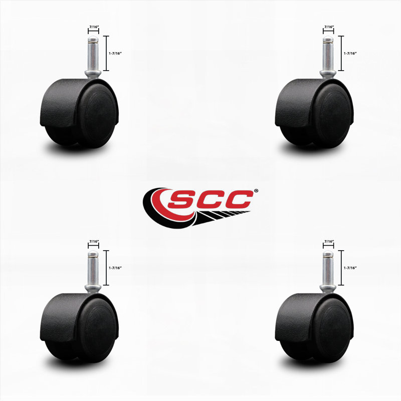 2 Inch Floor Safe Hooded Twin Wheel Caster Grip Ring Stem Set of 4, Noir