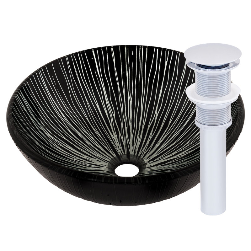 Novatto 16.5'' Black Glass Circular Bathroom Sink, Chrome