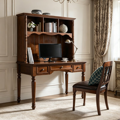Exquisite Retro-style Rubberwood Computer Desk