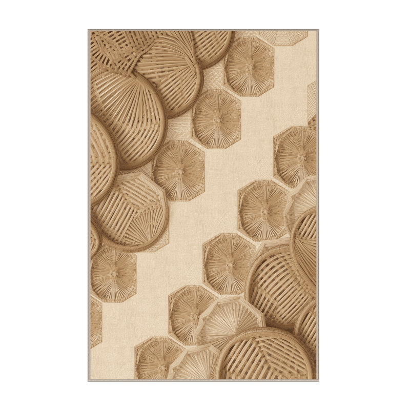 Machine Washable Templeton Dim Sum Basket Global Inspired Geometric Rug in Beige – Beige Binding, 8x10