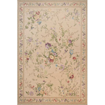 Cream Botanical Patterned Woven Base Machine Washable Rug