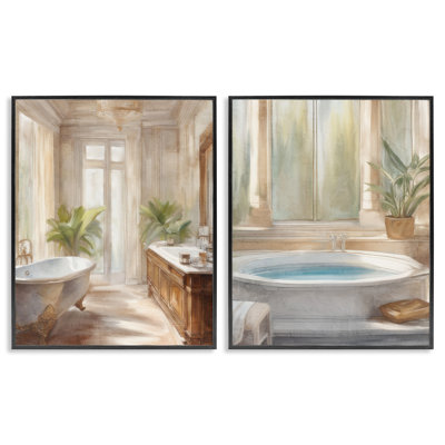 Ensemble de giclée encadrée 2 pièces pour salle de bain Serenity Bath, design par Kim Allen