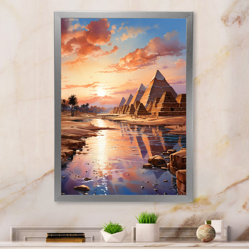 Pyramide égyptienne, «Wonders antique III», reproduction sur toile, H 32 po x l 16 po x P 1 po, Cadre simple argenté