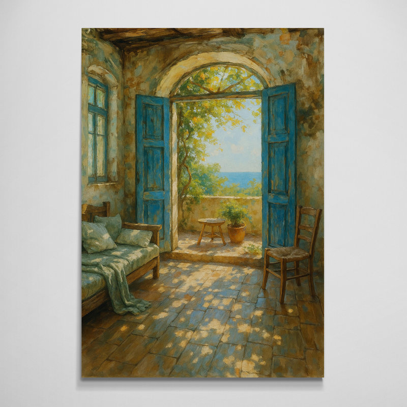 Sunlight Through the Blue Shutters Wall Art - Canvas Framed Print, 82 cm H x 61 cm W