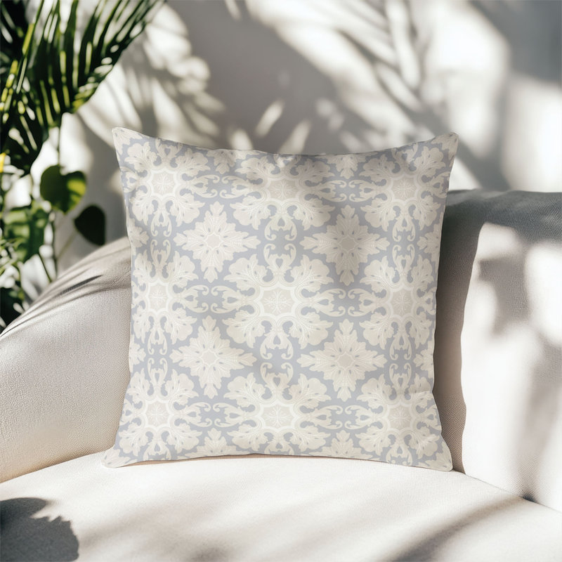 Coussin décoratif en damas pour l'extérieur, Square 18", Gris