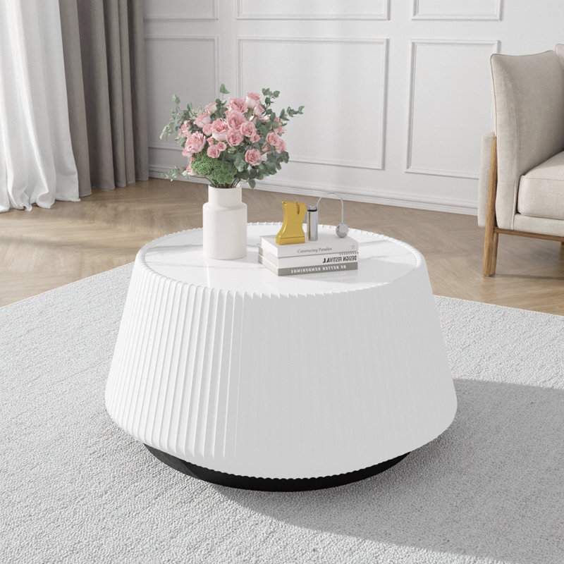 Table de bout moderne en cuir fritté clair, Blanc, crème, H 16,53 po x L 26,77 po x l 26,77 po