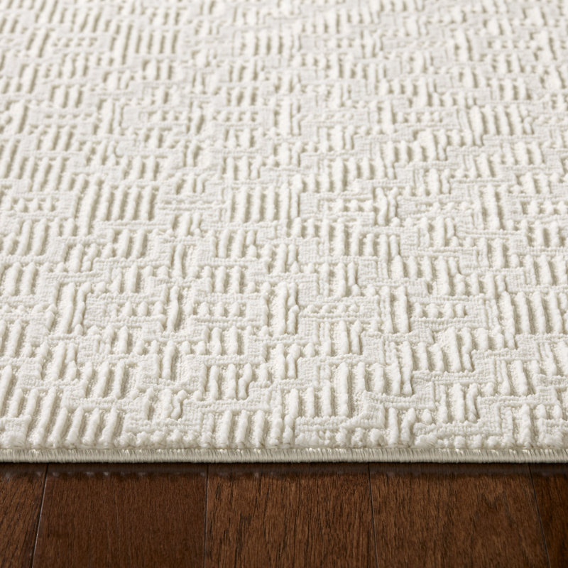 Ivory High-Low Textured Synthetic Runner Rug 1'9" x 7'2"