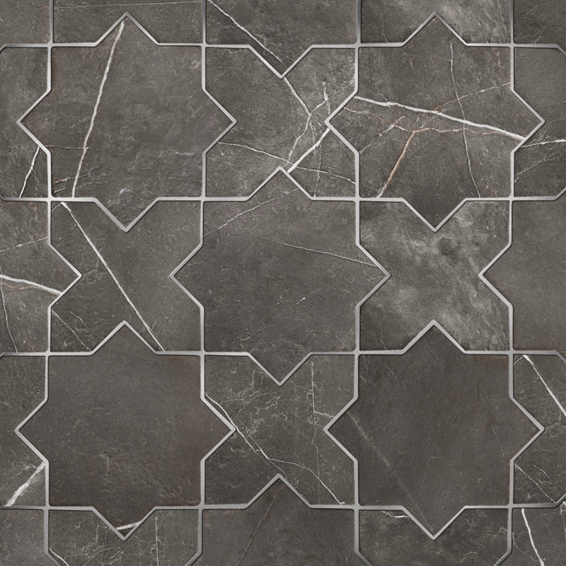 Istanbul Star with Cross 6 In. X 12 In. Porcelain Floor And Wall Tile Kit, Black/Beige