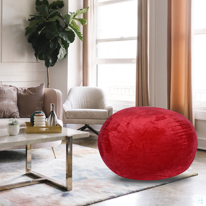 Fauteuil à billes Minky, Velours rouge, H 30,07 po x l 45,07 po x P 45,03 po
